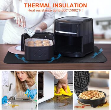 Стійка до вогню підставка під гаряче | Силіконова термостійка для столу | Килимок для фритюрниці | Підставка під кавоварку | Нековзна, водонепроникна (40 x 60 см) 40x60 см Чорна