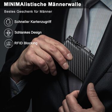 Чоловічий гаманець з відділенням для монет та RFID захистом, Slim Wallet Pop-up, гаманець для 9-11 карт, ID-вікно, відділення для грошей, Smart Wallet для чоловіків (карбон)