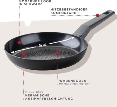 Сковорода Fackelmann Statement 24 см з керамічним покриттям – антипригарна сковорода з переробленого алюмінію, з вафельною структурою дна, для всіх типів плит (включно з індукцією), без PFAS, 24 см