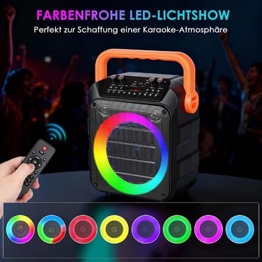Портативна караоке-машина з 2 мікрофонами, Bluetooth, RGB-підсвічування, TF/USB/FM/AUX, TWS для дорослих та дітей