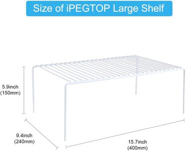 iPEGTOP 6-Piece Large Freezer Shelf, Stainless Steel, Kitchen Organizer, Space-Saving, for Refrigerator, Pantry, Countertops – White