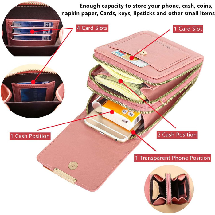 Сумка на шию жіноча Handytasche, червона PU шкіра, кросбоді, гаманець для дівчаток, відділення для карт