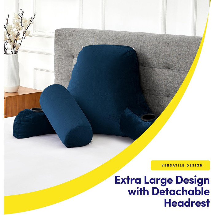 Велике крісло-мішок для читання з підсвічуванням, комфортне та зручне, з підстаканниками, кишенями для зберігання, знімною подушкою для шиї та знімним чохлом, ідеальне для відпочинку, роботи, велике, темно-синій