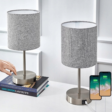 Настільна лампа для навчання та читання, нічник з дерев'яною основою, цоколь E27, LED, сіра, 2 шт.