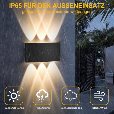 LED-стінні світильники Oraymin 2 шт., IP65, 6W, 6 джерел світла, 3000K, для дому та вулиці, з алюмінію, тепле біле світло, чорний колір