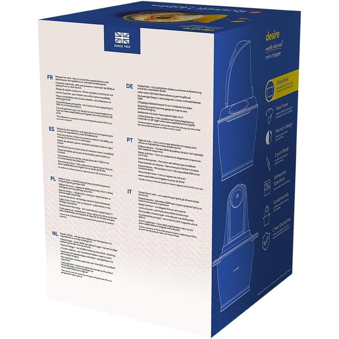 Кухонний міні-подрібнювач Russell Hobbs 27131-56, 350W, нержавіюча сталь, 1л, 2 швидкості, для овочів, фруктів, м'яса, чорний