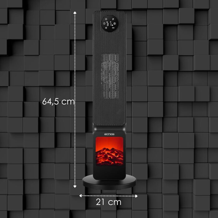 Electric Heater with Fireplace Illusion, Energy-Saving, Oscillating, Overheat Protection, 2000 Watts, 2 Levels, Controllable via Smartphone with Tuya App, Heater, Quiet Mobile Heater, Electric Heater, Mini Heater
