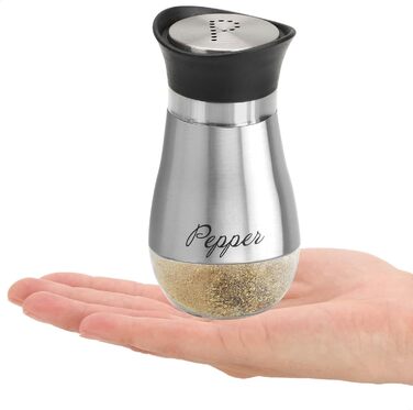 Набір для солі та перцю Com-Four® з нержавіючої сталі та скла (2 шт.) - дозатор спецій, контейнер для приправ з написом, для кухні та ресторану (сріблястий)