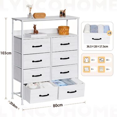 LYNCOHOME Chest of Drawers with Drawers, Fabric Chest of Drawers, TV Stand Sideboard with 6 Fabric Drawers, Storage Cabinet Bedroom Drawer Chest Kitchen Storage Furniture for Office Hallway (White-828)