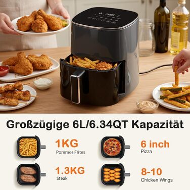 Фритюрниця Sweetcrispy Airfryer 6L з вікном, 12 функцій, сенсорний екран, сірий колір. Здорове приготування без олії, антипригарна корзина, підходить для 3-6 осіб