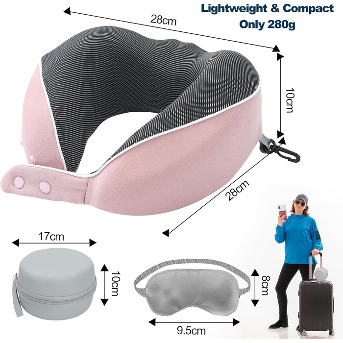 Подушка для шиї Comfy - подорожі літаком, автомобілем, поїздом. З регулюванням, Memory Foam, 3D-маска для сну, підтримка 360°, Rougepuder