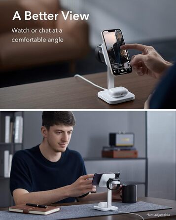 Зарядний станція 3-в-1 ESR MagSafe для Apple iPhone та Apple Watch, білий. Сумісна з iPhone 17/16/15/14/13/12, Apple Watch 9/8/7/6/5/4/3/2/SE та AirPods 4/3/2/Pro