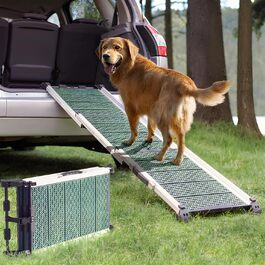 Трампліна для собак у машину, складана, стабільна, до 90 кг, для SUV та легкових авто, телескопічна алюмінієва, зелена, з кліпсою
