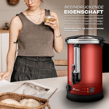 Glühwein Cooker 6.8L / 1500W Canning Machine made of Stainless Steel Glühwein Kettle Glühwein Machine Hot Beverage Machine Hot Water Dispenser (30 Liter, Red)