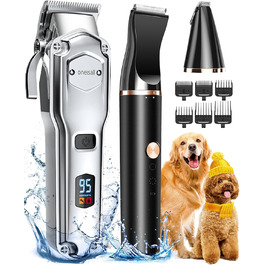 Професійна машинка для стрижки собак Oneisall 3-в-1: для густого хутра, тиха, для собак та котів, срібно-чорна