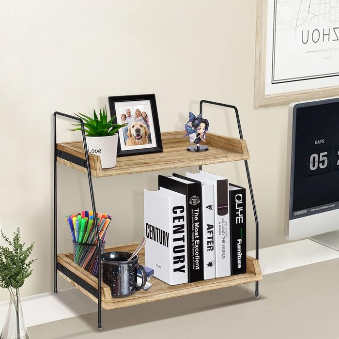 Coffee bar accessories and organizers, countertop, coffee station, organizer, kitchen counter, shelf, organizer, coffee spice storage, lid holder, countertop shelf for bathroom (Brown)