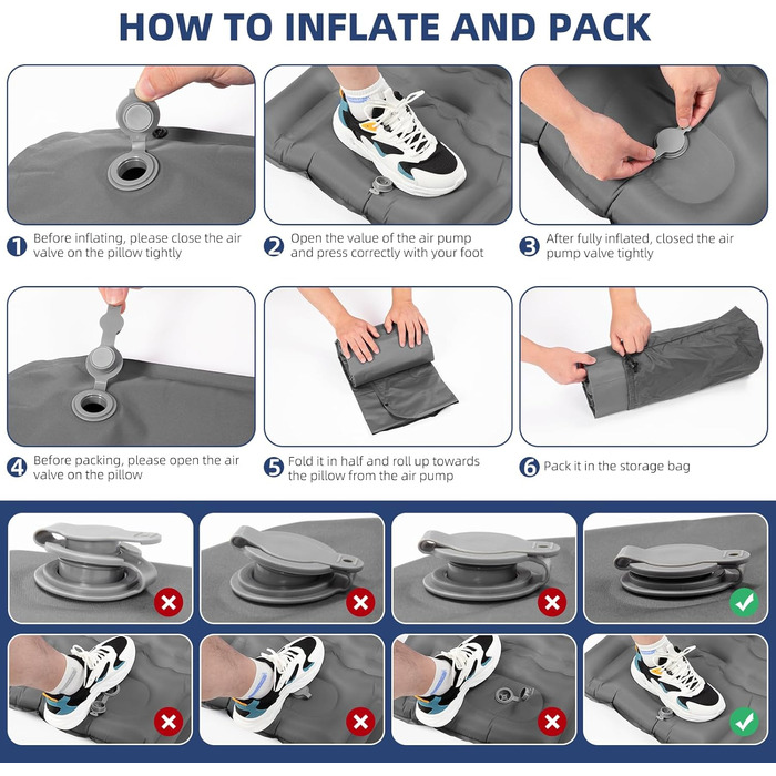Isomatte GLMNES Isomatte, ультралегка, надувна, для кемпінгу, з інтегрованою помпою, для відпочинку на природі, туризму, з сумкою та ремкомплектом (блакитна/сіра, Extra Dick)