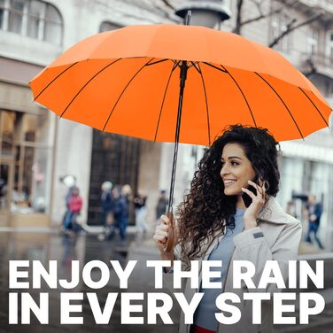 Гольф-парасолька Royal Walk XXL 54 дюйми (140 см) для 2 особи, штормстійка, легка, класична, дерев'яний руків'я, 16 ребер, унісекс (Помаранчевий)