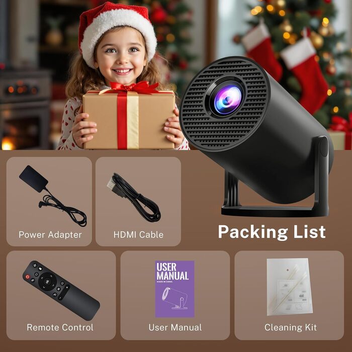 Lyncast OptiBarrel 500: Портативний проєктор 4K з Wi-Fi 6, Bluetooth 5.4, Android 11 та підтримкою iOS/HDMI/USB. Чорний