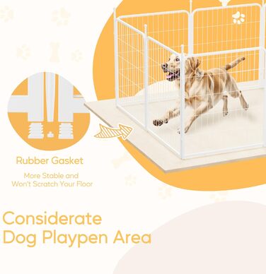 Вольєр для собак HealSmart, 61 см, 8 панелей, міцний метал, портативний, для дому та вулиці, для кемпінгу, двору, автодому, садового паркану, приватності, тераси, білий