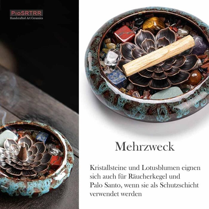 PIOSRTRR Incense Stick Holder-Lotus Incense Holder, Including Chakra Stones