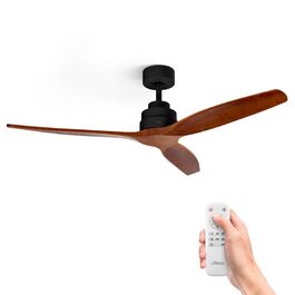 Вентилятор стельовий Ufesa, 40W, 6 швидкостей, тихий, 3 дерев'яних лопаті 132см, літо-зима, таймер 8год, пульт, чорний/темне дерево, без світла