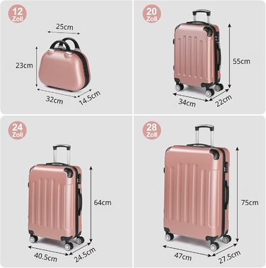 Набір валіз LALAHO 4 шт. з косметичками, рожеве золото, ABS, для подорожей