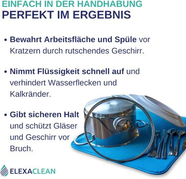Килимок для посуду ELEXACLEAN (2 шт., антрацит/темно-сірий, 44x41 см) з мікрофібри - захист для кухні та мийки. Швидковисихаюча підставка для посуду (блакитний, набір 2 шт.)