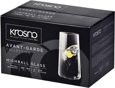 Krosno Water Glasses Highball Glasses Drinking Glasses | Set of 12 | 540 ML | Avant-Garde Collection | Perfect for home, restaurants, and parties | Dishwasher safe