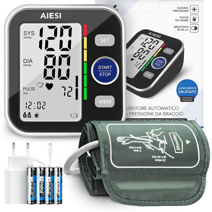 Тонометр на плече AIESI® Oberarm автоматичний цифровий професійний для дорослих A6, 120 пам'ять, мережевий адаптер та USB, гарантія 24 місяці