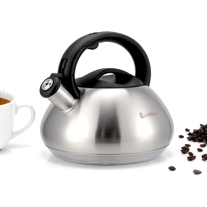 Електричний чайник EliteHoff 3L з нержавіючої сталі з автоматичним свистком, срібного кольору, для індукційних плит (E-5114)