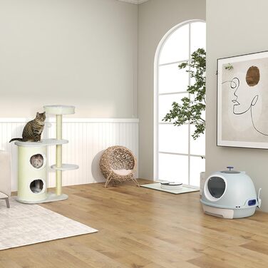 PawHut Rattan Cat House with Cushion, Cat Sleeping Place, Cat Cave with Raised Feet, Natural Ø52 x 58 cm
