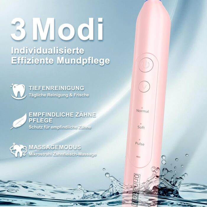 Електрична зубна щітка Rotierende для дорослих з 8 насадками, 3 режимами чищення, акумулятором на 50 днів та Smart-таймером 2 хв - Чорна (Рожева)