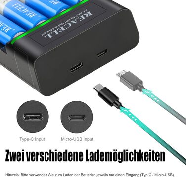 Зарядний пристрій для акумуляторів AA/AAA NiMH, LED дисплей, USB Type-C та Micro USB, швидка зарядка