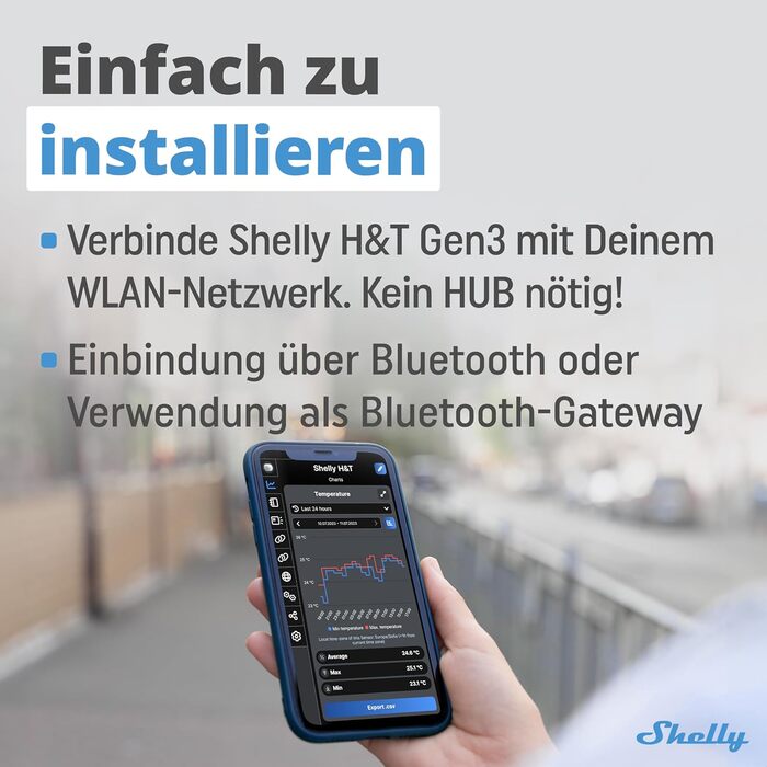 Shelly H&T Gen3 Ivory | Wi-Fi Smart Temperature and Humidity Sensor | Remote Control | Smart Scenes | Notifications | Data Logging | No Hub Required | Alexa & Google Home