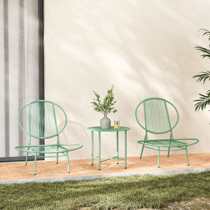 Набір для відпочинку на вулиці Outsunny Bistro-Set, 3 частини, зі сталі, стійкий до погодних умов. Набір садових меблів з бістро-столом, ергономічними стільцями у формі мушлі, набір для балкону та саду, група сидіння, набір для саду, зелений | Aosom