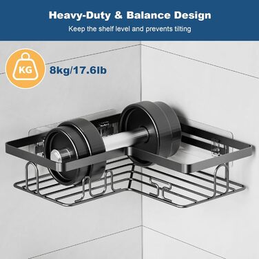 YEAUPE PRO Поличка для душу без свердління в кут – 5-елементний набір для ванної кімнати з 2 кутовими полицями, мильницею, тримачем для зубних щіток та кошиком, самоклеюча поличка на стіну, чорний кутовий кріплення