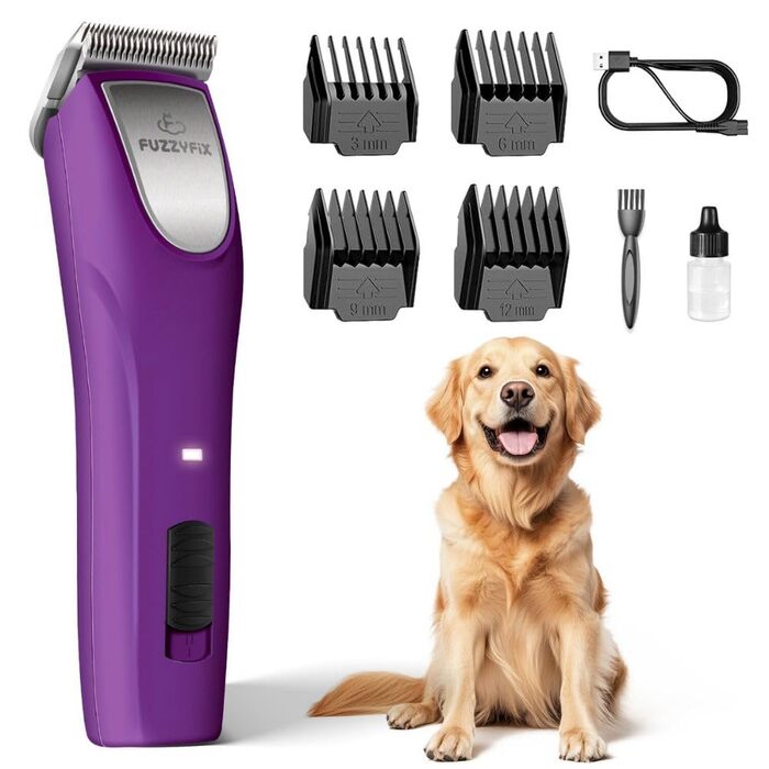 Професійна машинка для стрижки собак, 2 швидкості, ергономічний дизайн, для собак та котів, триммер для довгого, густого та кучерявого хутра (фіолетовий)