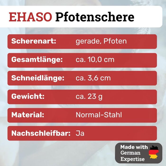 Ножиці для грумінгу собак EHASO Premium, 10 см, з круглою кінцівкою | Професійні ножиці для собак, точні та зручні | Підходять для всіх порід
