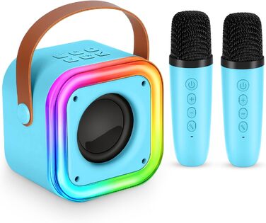 Караоке-машина Spinosaurus для дітей з 2 мікрофонами, Bluetooth, LED-підсвічуванням, портативна, для віку 3-12 років, ідеально для свят та подарунків (блакитна)