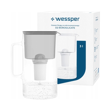 Скляний фільтр-кувшин Wessper D2 BOROSILICATE, 3 л, сірий + фільтр