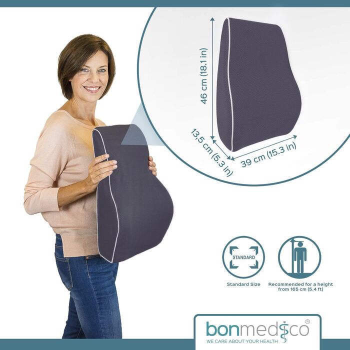 Подушка для офісного крісла Bonmedico з Memory Foam: поперекова підтримка для офісу, авто та дому, чорна, ергономічна подушка для спини