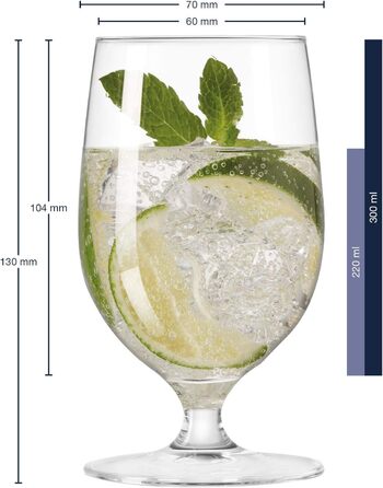 Leonardo Ciao+ Water Glasses, 6-Piece Set, Drinking Glasses with Drawn Stem, Dishwasher-Safe Juice Glasses, Height 13 cm, 300 ml, 061453