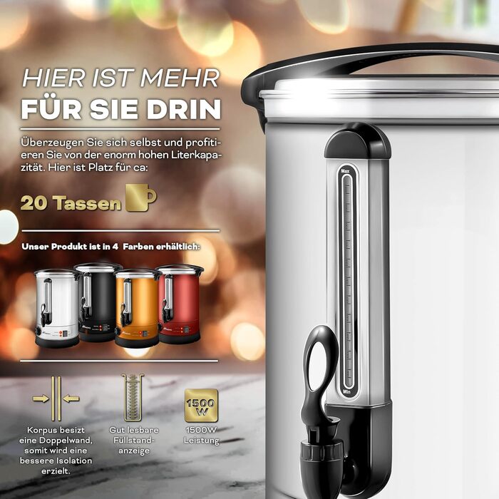 Glow Wine Cooker 6.8L / 1500W Canning Machine made of Stainless Steel, Glow Wine Kettle, Glow Wine Machine, Hot Beverage Machine, Hot Water Dispenser