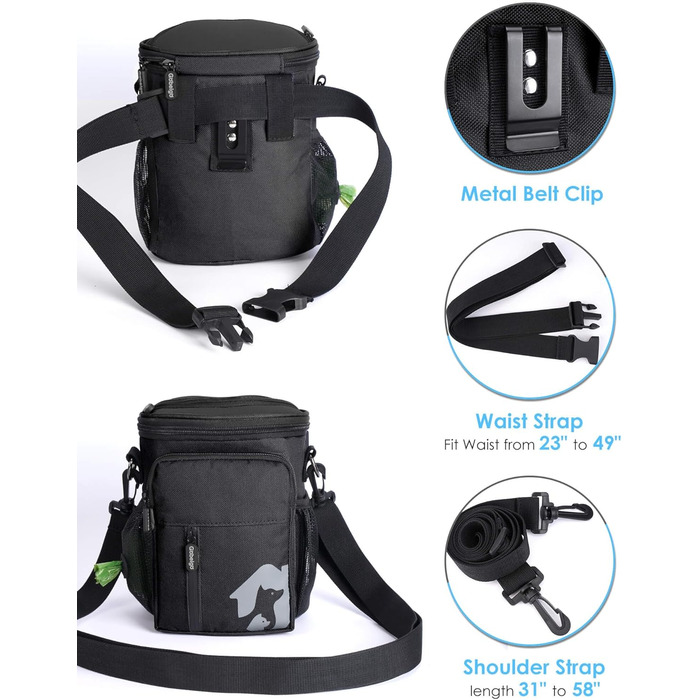 Ласощі для собак Gobeigo, кликер для дресирування, поясна сумка з дозатором кульок, сумочка для ласощів для прогулянок (Чорний)