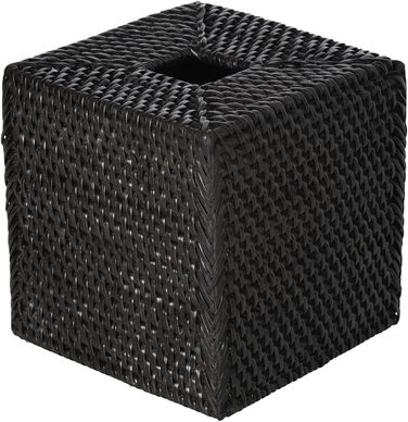 Loma Tissue Box Cover, Square, Rattan, Black