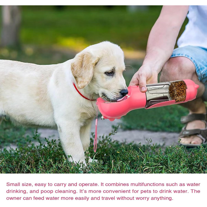 Подорожній набір для собак: миска, пляшка та диспенсер корму (рожевий, 350 мл)