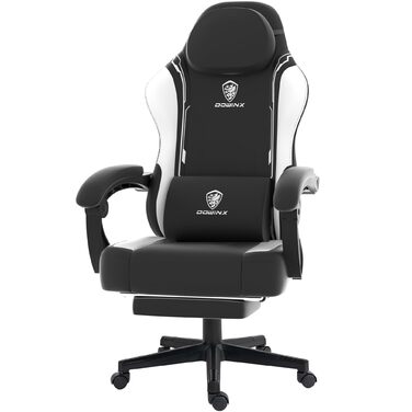 Ігровий крісло Dowinx з PU-шкіри, ергономічний, з підтримкою попереку, для ПК, білий, до 150 кг