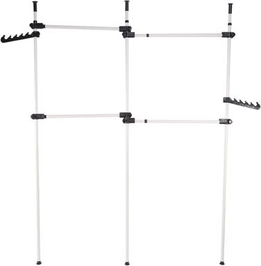 Telescopic Wardrobe System, Clothes Rail System, Shelf System, Clothes Rack with 3 Rails, 4 Crossbars and 2 Wide Hooks for Home and Retail Clothing Stores, 153-272x281-329cm