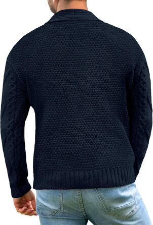 Чоловіча в'язана жилетка Comdecevis з коміром-шарфом, рельєфним в'язанням, ґудзиками, довгими рукавами, повсякденна, з кишенями, розмір L, темно-синій